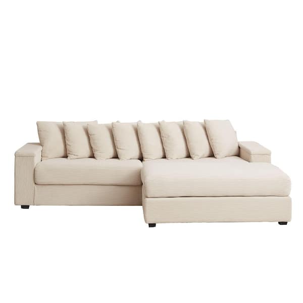 anpport Modern Oversized 104 in. W Square Arm Corduroy L-Shaped Sofa with Armrest Storage in Beige