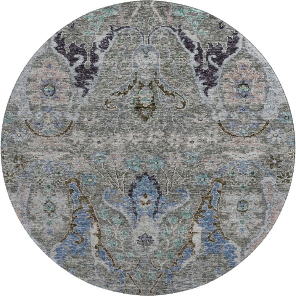 Mayfield Premium Machine Washable Abstract AMF1932 Pewter 8 ft. x 8 ft. Round Rug price history on PriceWatchPro