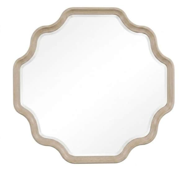 Bartholomew Natural Oak 47 in. W x 40 in. H Transitional Scalloped Octagon Wood Framed Mirror