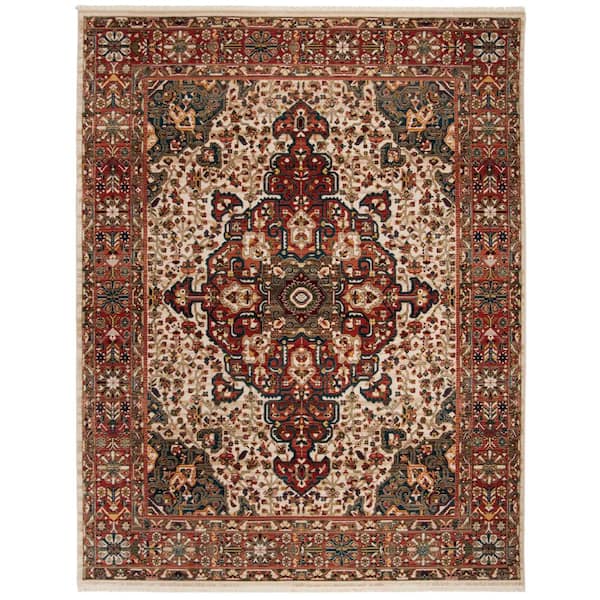 SAFAVIEH Kashan Ivory/Blue 8 ft. x 10 ft. Antique Border Area Rug
