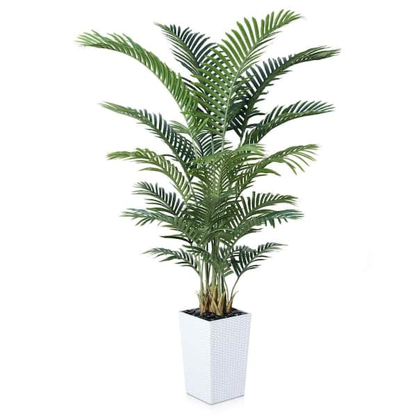 6ft. Artificial Areca Palm Plant Indoor/Outdoor, Faux Palm Plants in White Planter for Home Office Living Room Decor