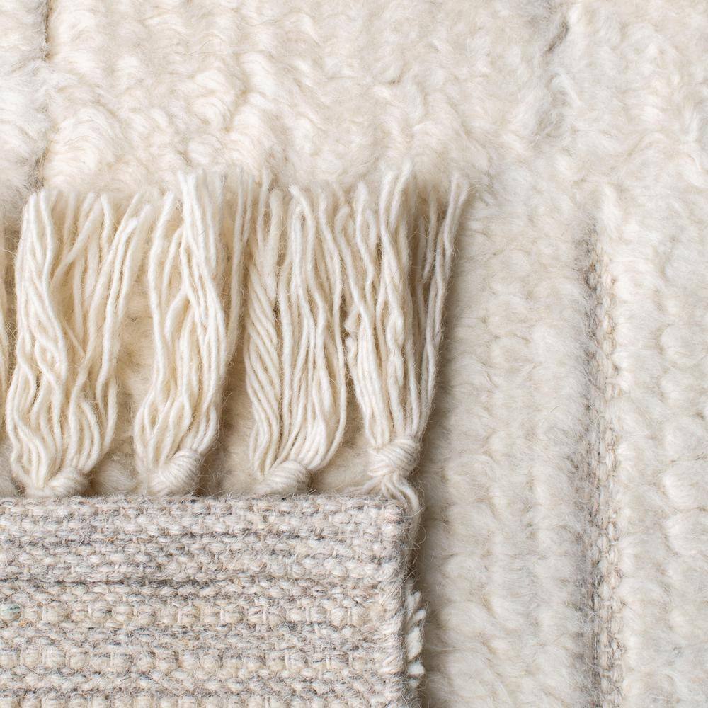 Ivory Hand-Tufted Wool Shag Area Rug, 5' x 8'