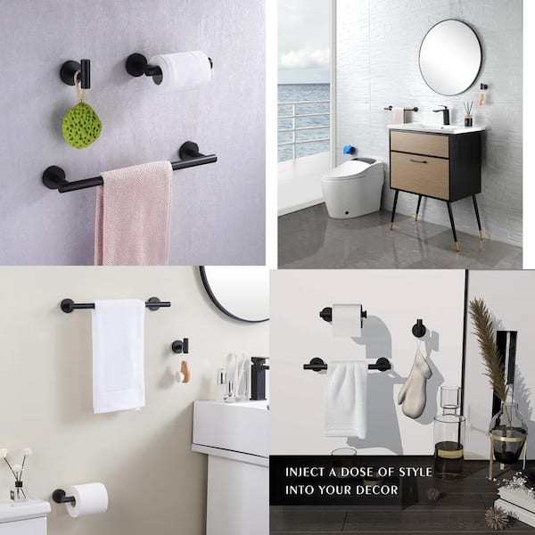 Stainless Steel 3 -Piece Bath Hardware Set with Hand Towel Holder Toilet Paper Holder Towel/Robe Hook in Matte Black