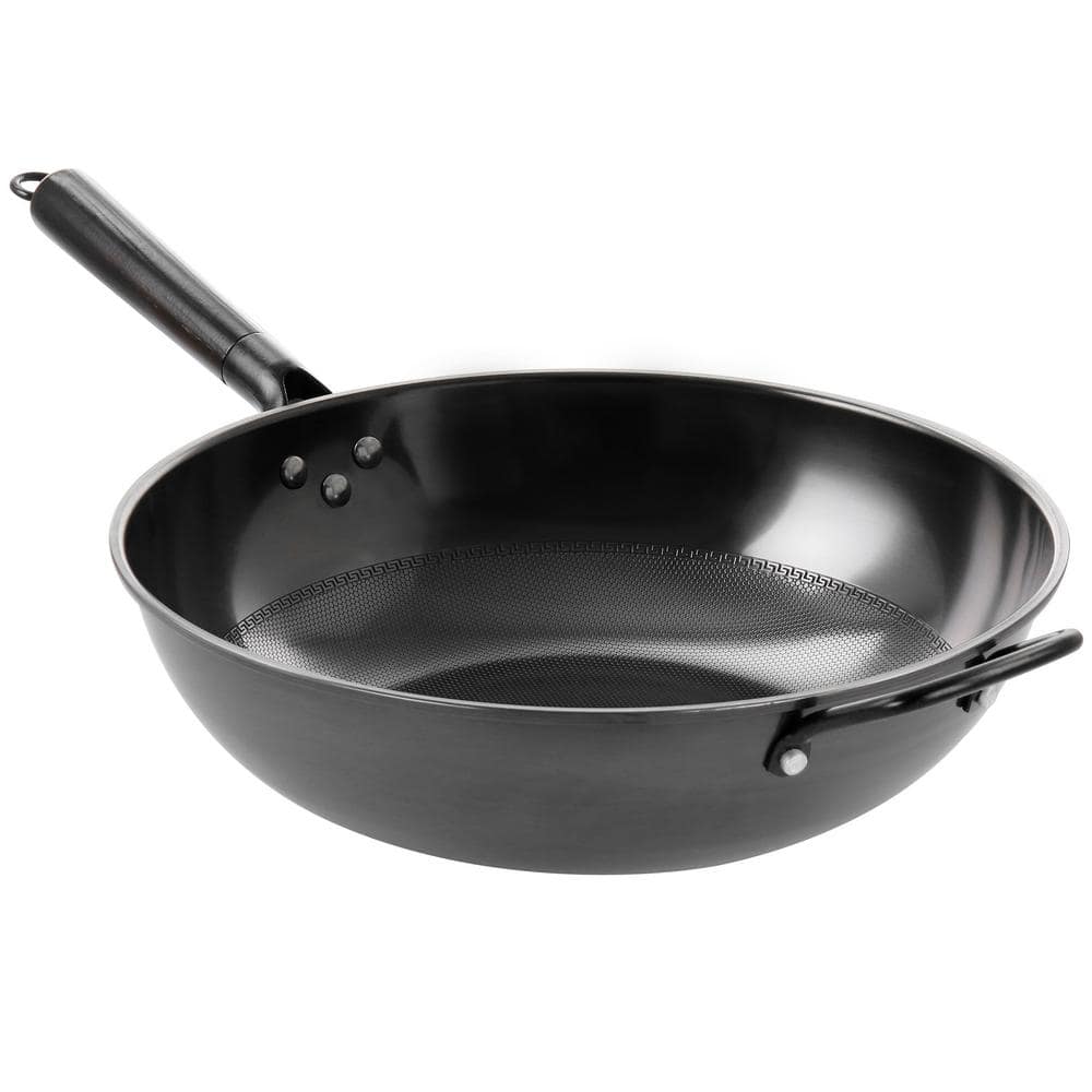 Gibson Home Debossed 13 in. Black Heavy Gauge Carbon Steel Wok