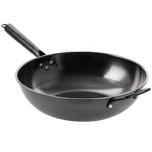 Debossed 13 in. Black Heavy Gauge Carbon Steel Wok