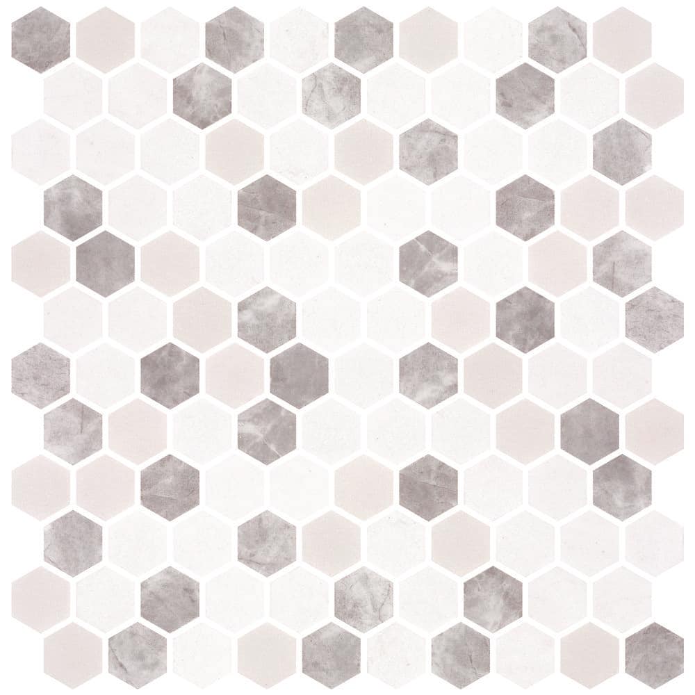 Trillion Oatmeal Gray/White Glossy 4.5 in. x 8.25 in. Geometric Glass Mosai
