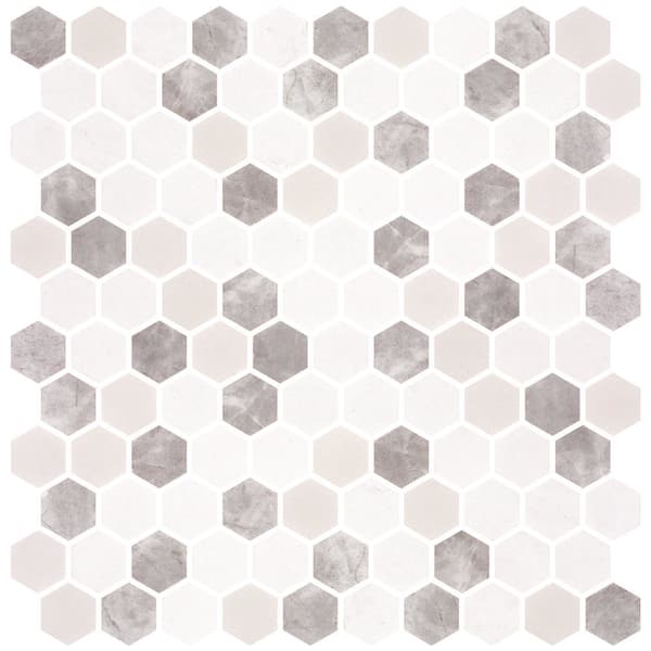 ANDOVA Trillion Oatmeal Gray/White Glossy 4.5 in. x 8.25 in. Geometric Glass Mosaic Tile Sample