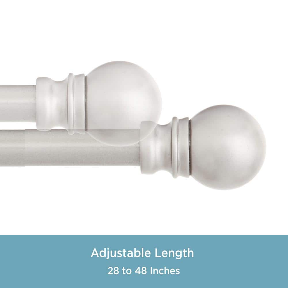 Brushed Nickel Adjustable Petite Cafe Curtain Rod with Ball Finials