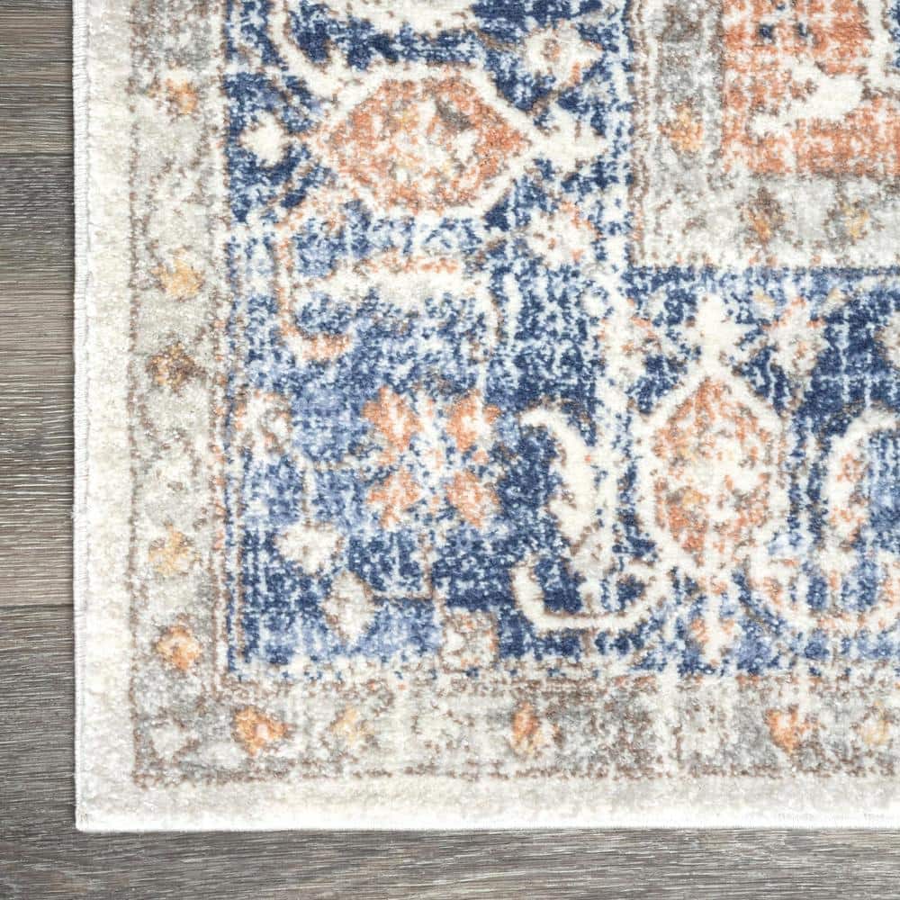 Vintage Blue Floral Rectangular Easy Care Area Rug