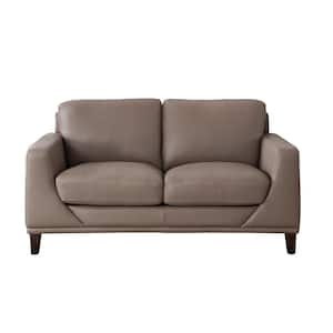 Soma 66.5 in. Taupe Solid Leather 2-Seater Loveseat with Removable Cushion