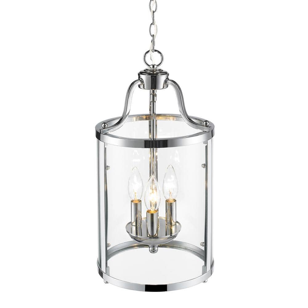 Chrome Finish 3-Light Glass Pendant Light