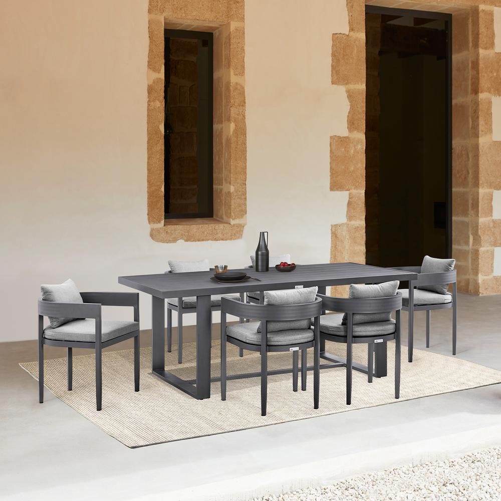 Argiope Dark Grey 7-Piece Aluminum Outdoor Dining Set with Dark Grey Cushio