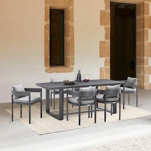 Argiope Dark Grey 7-Piece Aluminum Outdoor Dining Set with Dark Grey Cushions