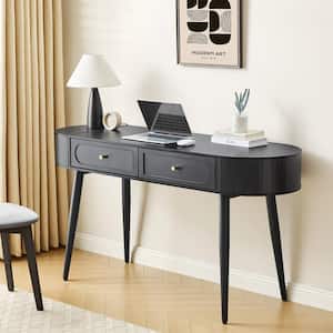 ATHMILE 19.69 in. Arc-Shaped Walnut MDF 2-Drawer Desk with Storage