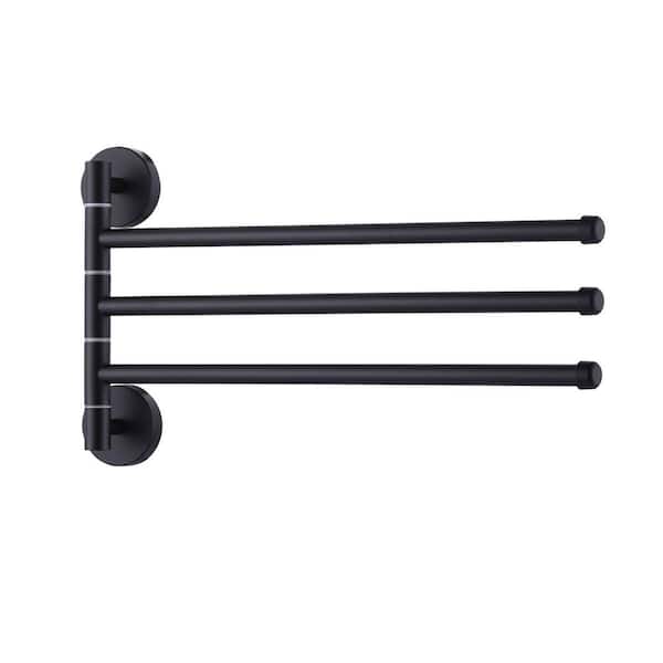 13.2 in. Wall Mounted Stainless Steel Swivel 3-Arm Towel Bars for Bathroom in Matte Black