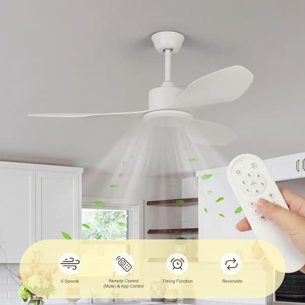 48 in. Smart Indoor White Matte Windmill Flush Mount Ceiling Fan for Dining Room Bedroom or Living Room, with Downrod