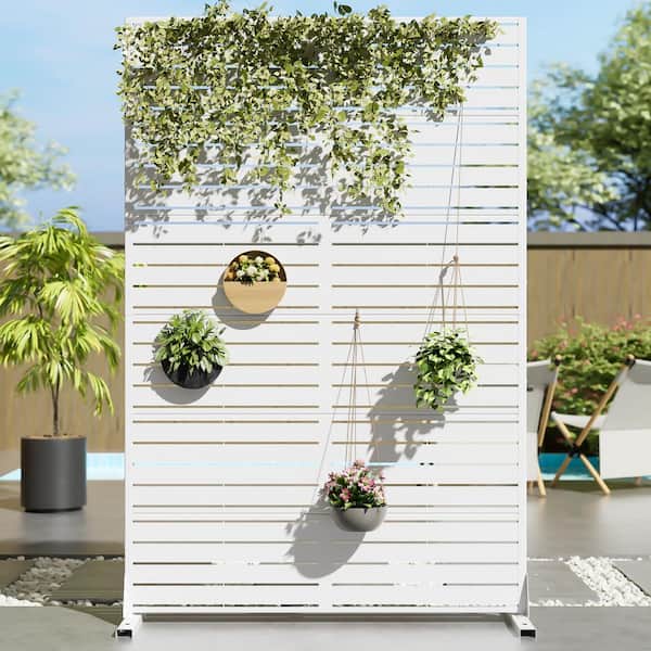 47 in. x 72 in. White Textured Metal Garden Screens Outdoor Privacy Screen