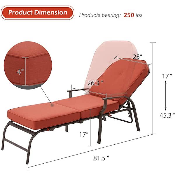 Details about   OUTDOOR CHAISE LOUNGE Adjustable Recliner Orange Tufted Cushion 