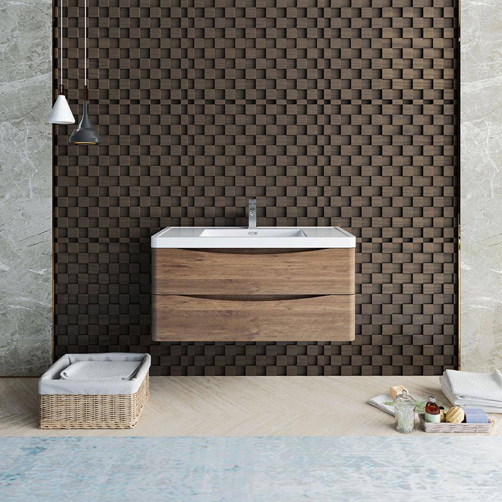 Tuscany 40" Rosewood Wall Mount Vanity with Acrylic Sink