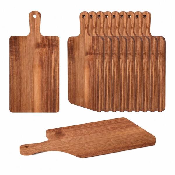 10 Pack Acacia Wood Cutting Boards with Handle 15.7 x 7.7 Inch, Bulk Wooden Chopping Charcuterie Boards