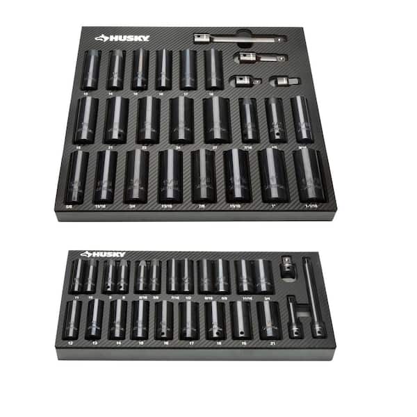 Husky 3/8 in. and 1/2 in. Drive Impact Socket Set with EVA Storage Trays (50-Piece)