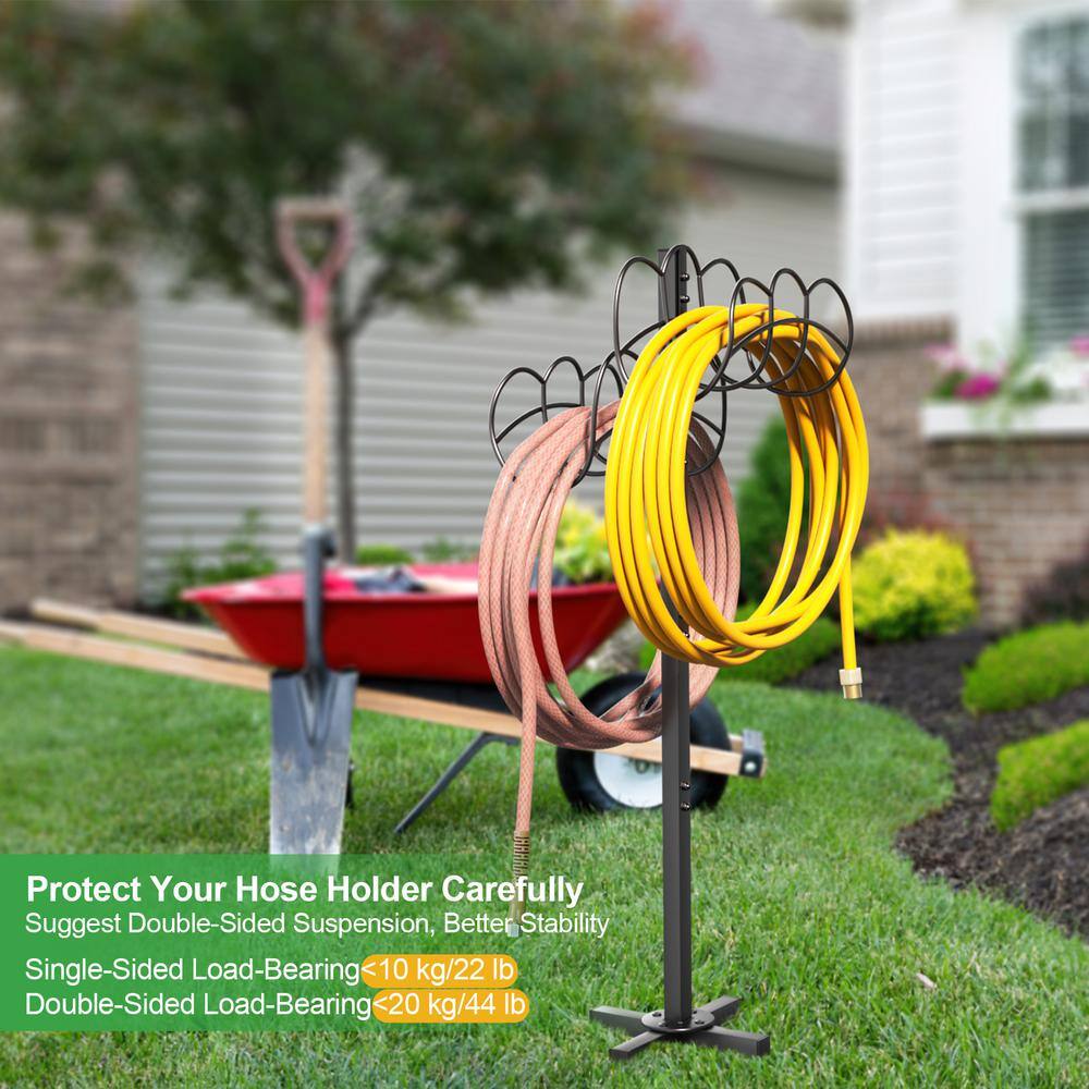 Black Heavy Duty Freestanding Garden Hose Holder with 5 Spikes