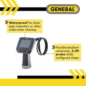 Waterproof Boroscope Video Inspection Camera System with 8 mm Far-Focus Probe, Adjustable Brightness LED Light