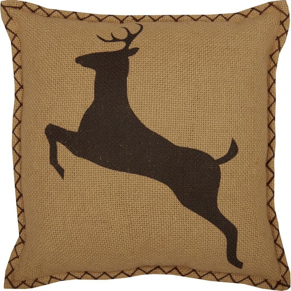VHC BRANDS Dawson Star Natural Tan Coffee Brown Deer 12 in. x 12 in. Throw Pillow