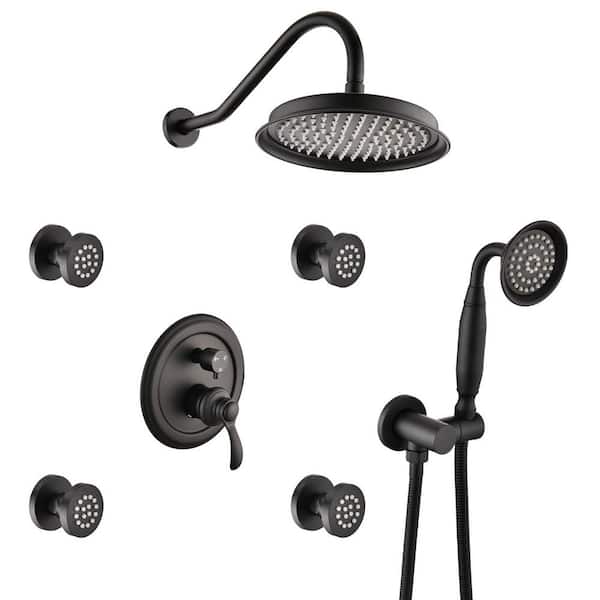 Unbranded Single Handle 4-Spray Patterns Bathroom Rain Shower Faucet 2.0 GPM with High Pressure Hand Shower in Matte Black