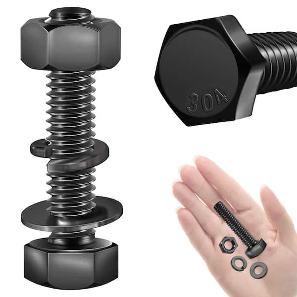 1/4 in.-20 x 1-1/2 in. Black Oxide Stainless Steel Hex Bolt with Nut, Washer and Lock Washer (10-Pack)
