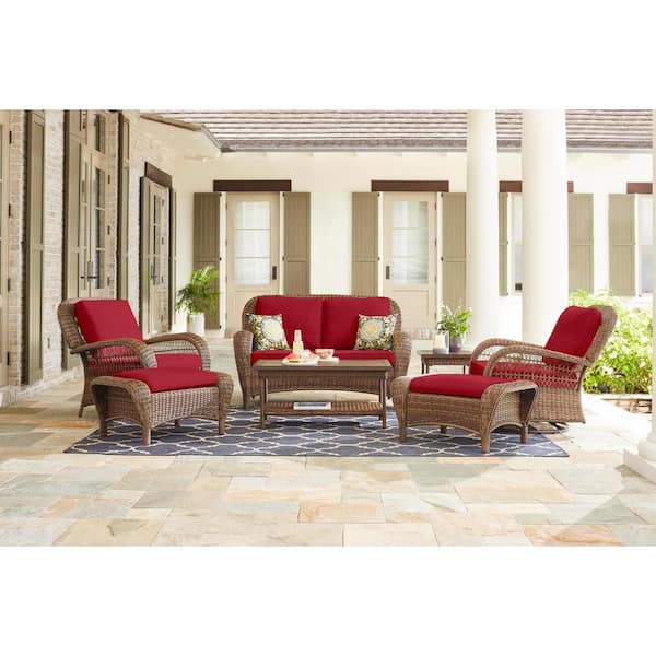 Hampton bay beacon park wicker hotsell outdoor loveseat with toffee cushions