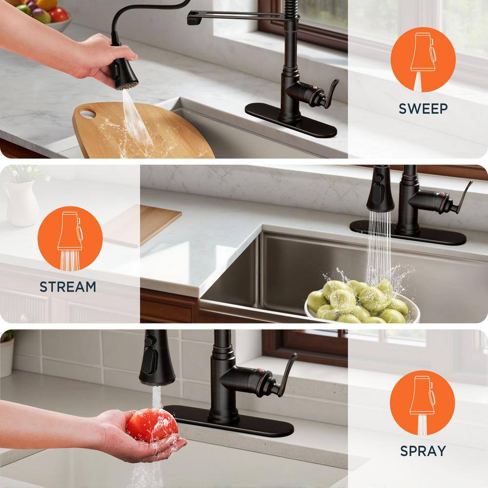 Oil-Rubbed Bronze High-Arc Kitchen Faucet with Pull-Down Spray