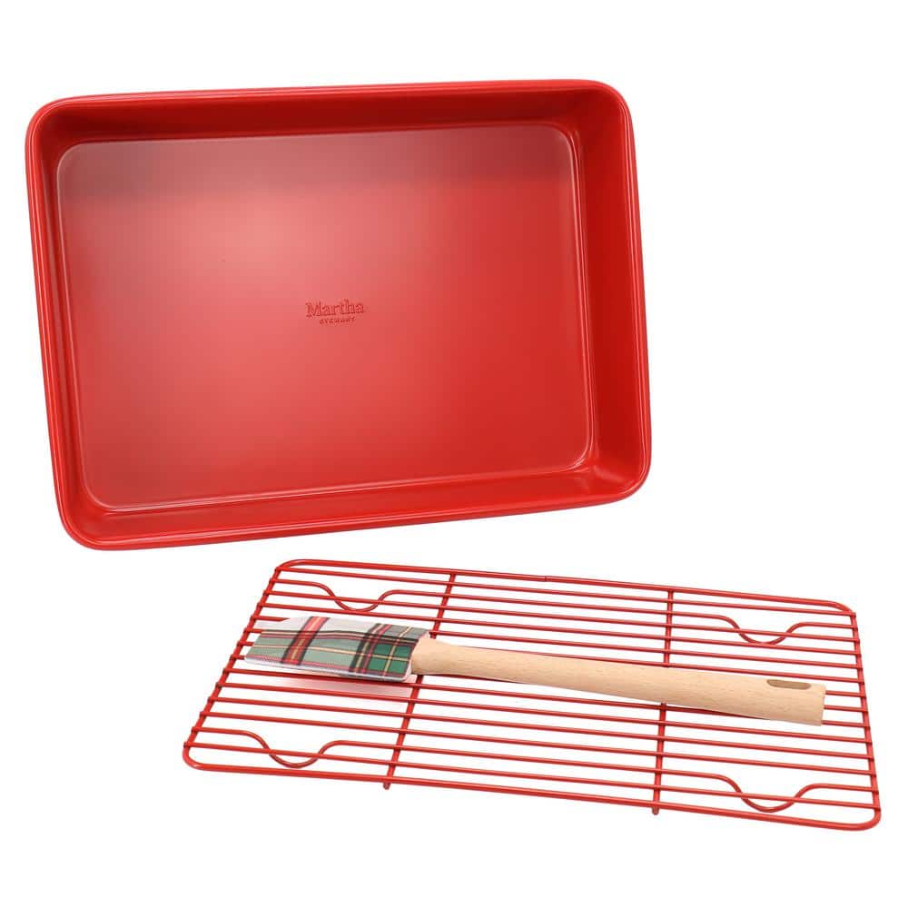 MARTHA STEWART 3Piece Carbon Steel Bakeware Set in Red and Plaid
