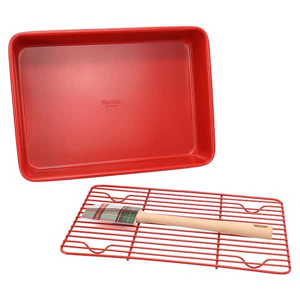 MARTHA STEWART 3-Piece Carbon Steel Bakeware Set in Red and Plaid