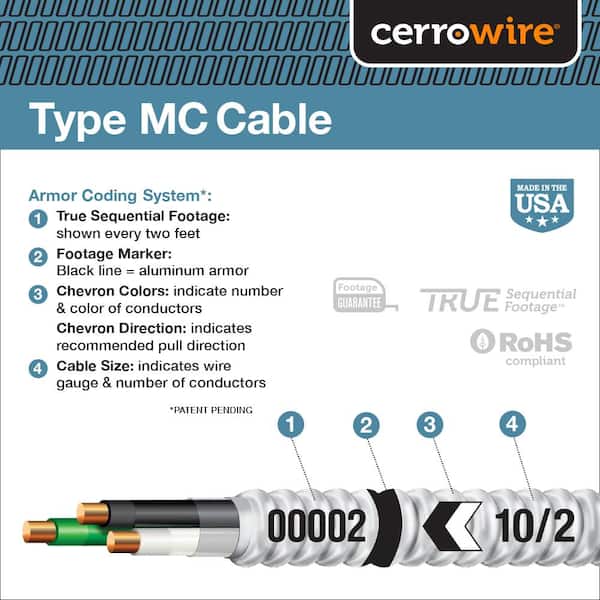 Cerrowire 25 ft. 10/2 Solid Copper MC (Metal Clad) Aluminum Armor