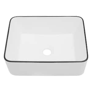 19 in. White Ceramic Rectangular Vessel Bath Sink without Faucet, Black