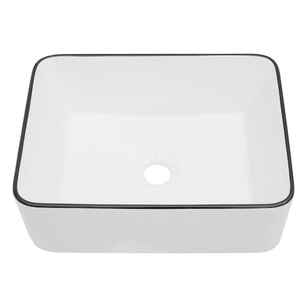 Sarlai 19 in. White Ceramic Rectangular Vessel Bath Sink without Faucet, Black