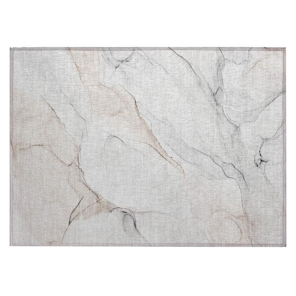 HomeRoots Beige Ivory and Gray 2 ft. x 3 ft. Abstract Indoor/Outdoor Area Rug