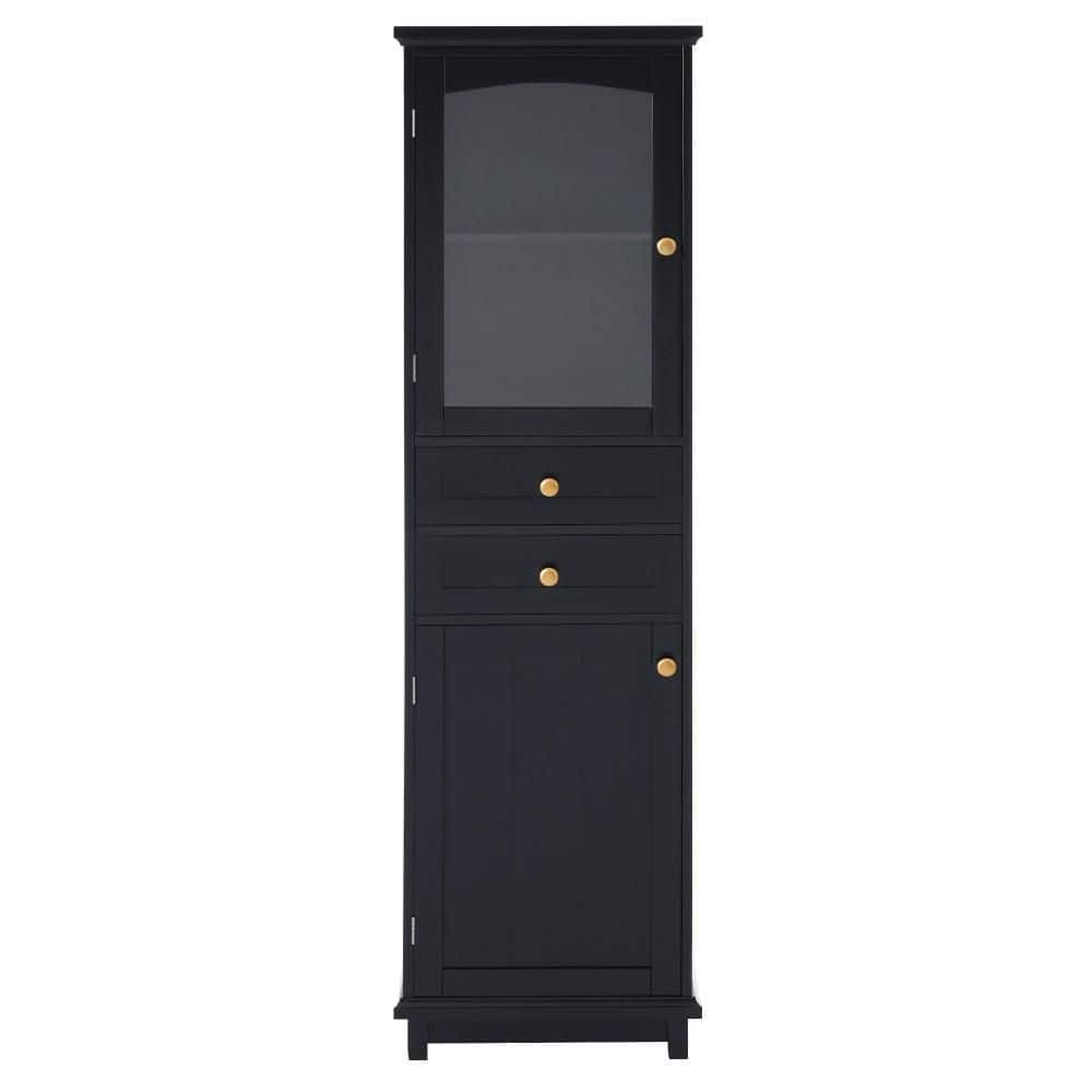 17.76 in W x 14.21 in D x 62.99 in H MDF Board Ready to Assemble Bathroom Storage Cabinet in Black