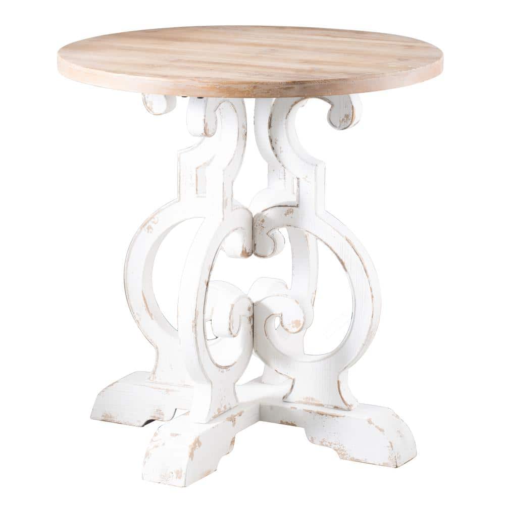 Natural Wood Round Dining Table with White Pedestal Base