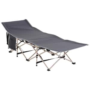 Lightweight Portable Folding Cot Bed with Handy Side Pocket, for Outdoor Camping, Guest Bed for Visitors, Grey