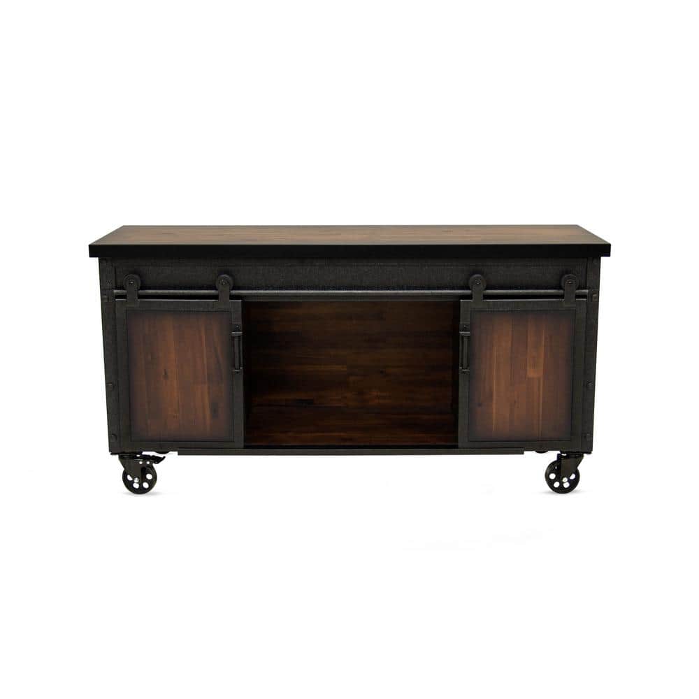 58" Black and Brown Metal and Wood Farmhouse Cabinet