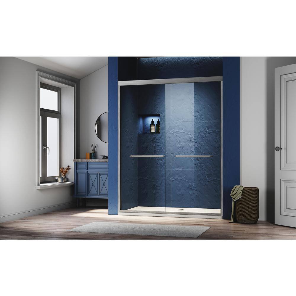 60" x 72" Semi Frameless Sliding Aluminum Shower Door with Clear Tempered Glass