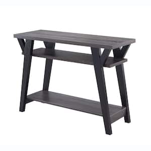 42 in. Gray Rectangle Wooden Console Table with 2 Bottom Shelves
