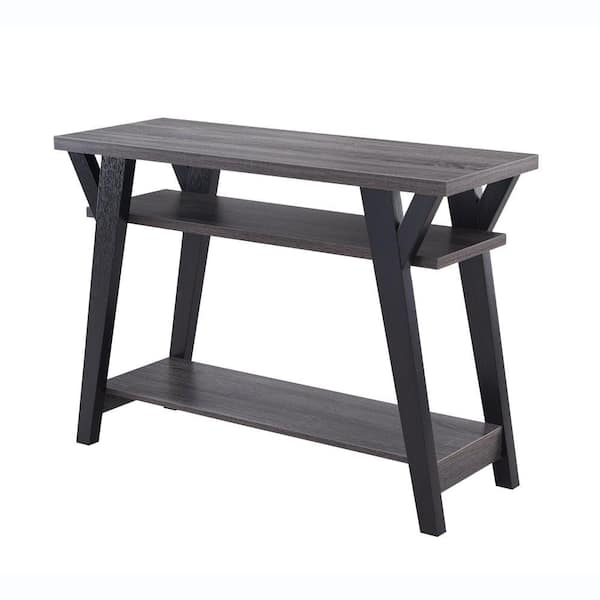 Benjara 42 in. Gray Rectangle Wooden Console Table with 2 Bottom Shelves