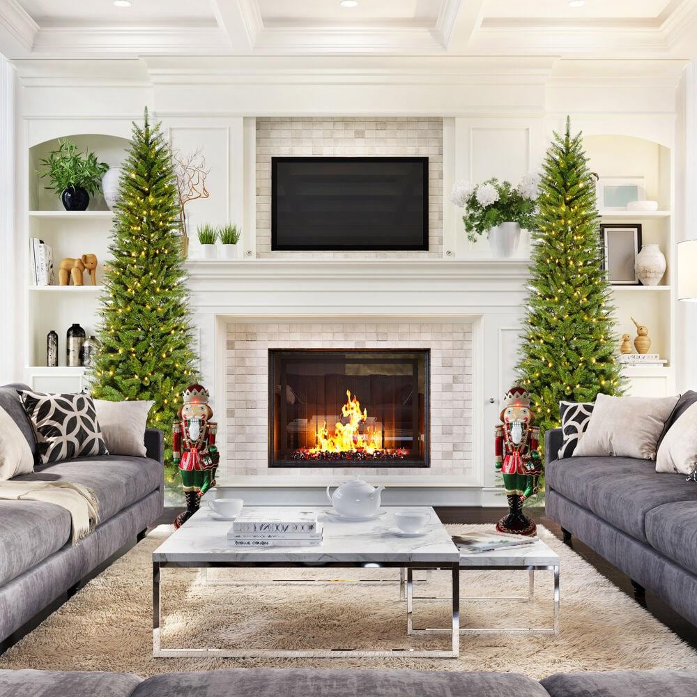 7.5-Ft Slim Pine Artificial Christmas Tree with Warm White LED Lights