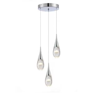 Light Pro 3.15 in. 3-Light Polished Chrome Integrated LED Pendant Light with Bubble Jellyfish for Kitchen Island