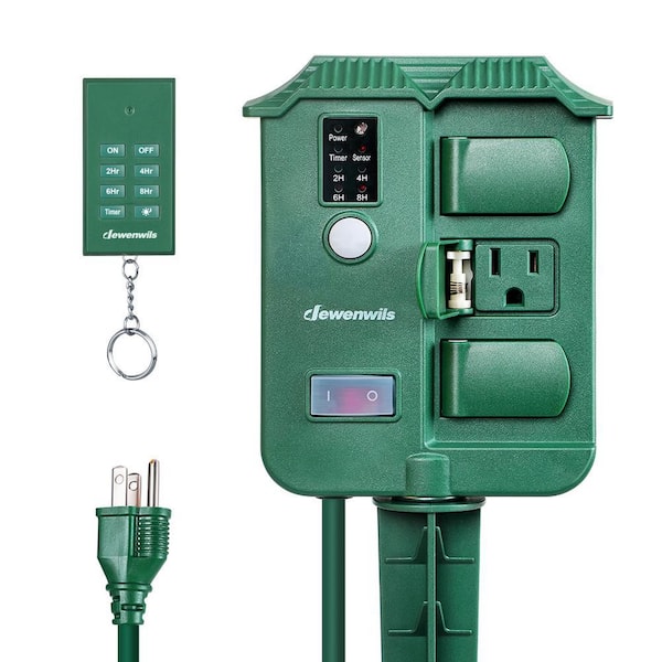 Outdoor Power Stake Timer Waterproof, 100 ft. Wireless Remote Control, 6 Grounded Outlets, 6 ft. Extension Cord