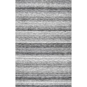 Classie Striped Shag Gray Multi 6 ft. x 9 ft. Area Rug