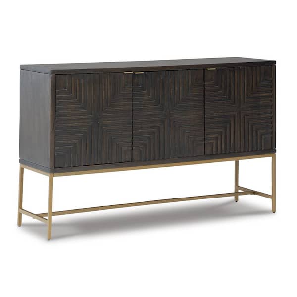 Signature DESIGN BY ASHLEY Elinmore Brown/Gold 36 in. H Accent Cabinet with 3-Shelves